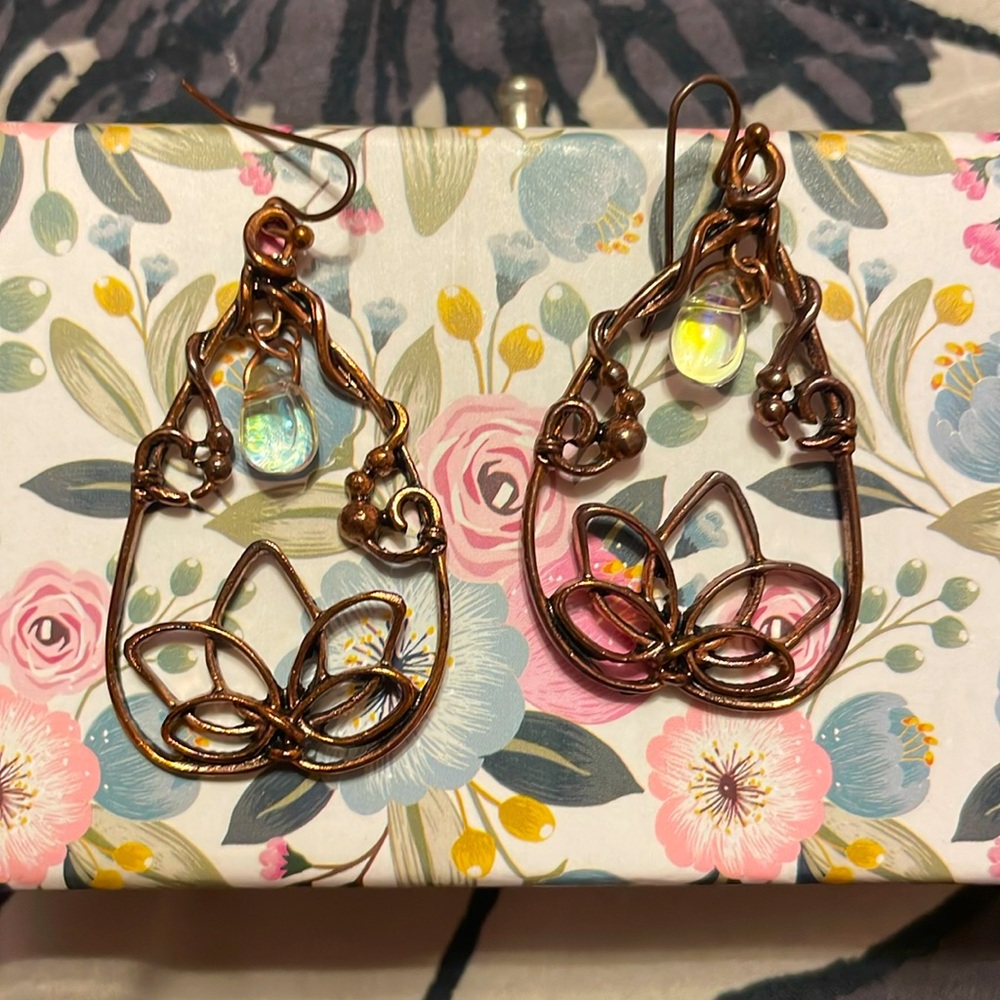 Lotus flower earrings with hanging bead